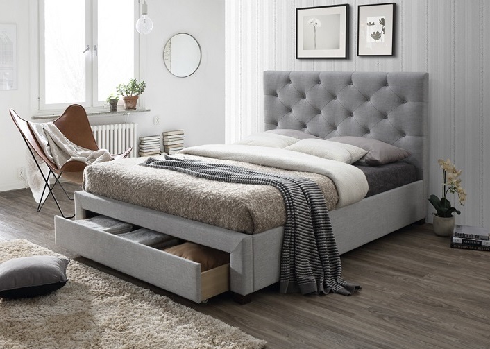 Sivá lacná posteľ s úložným priestorom